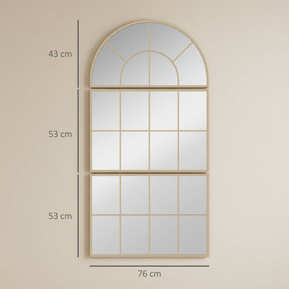 3-Piece Arched Window Wall Mirror, Gold Metal Frame — 30 x 59 in (76 x 150 cm)