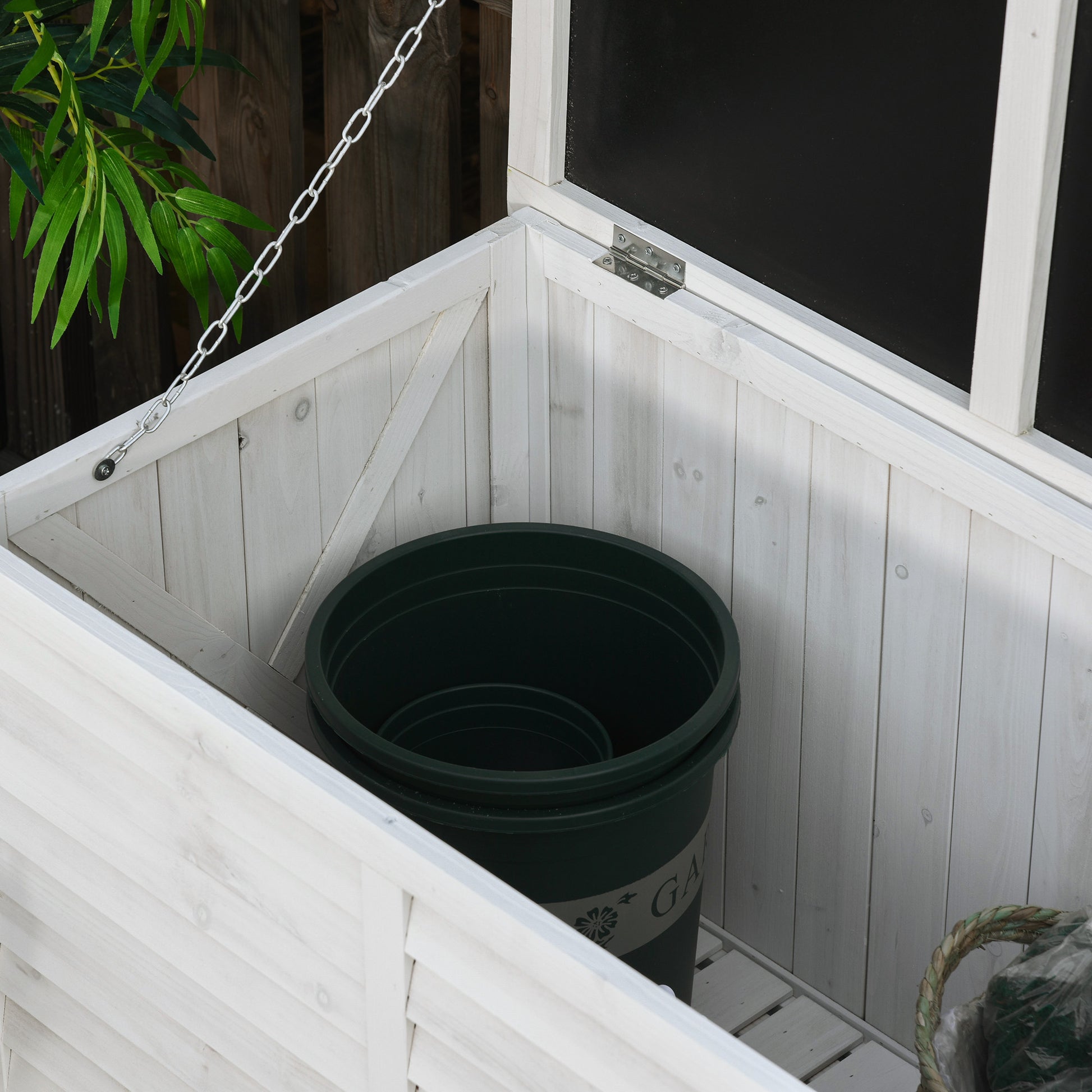 Outdoor Storage Chest 284L Garden Wooden Box Waterproof with Openable Lid and Shutter Design 127x56x60 cm White
