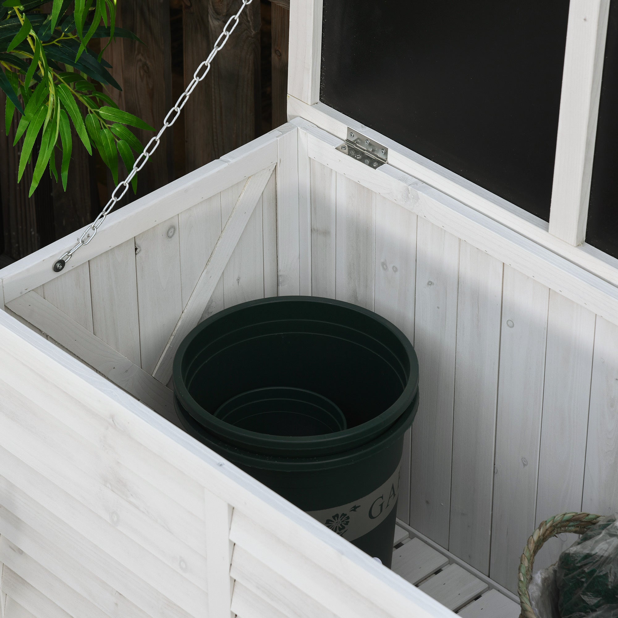 Outdoor Storage Chest 284L Garden Wooden Box Waterproof with Openable Lid and Shutter Design 127x56x60 cm White