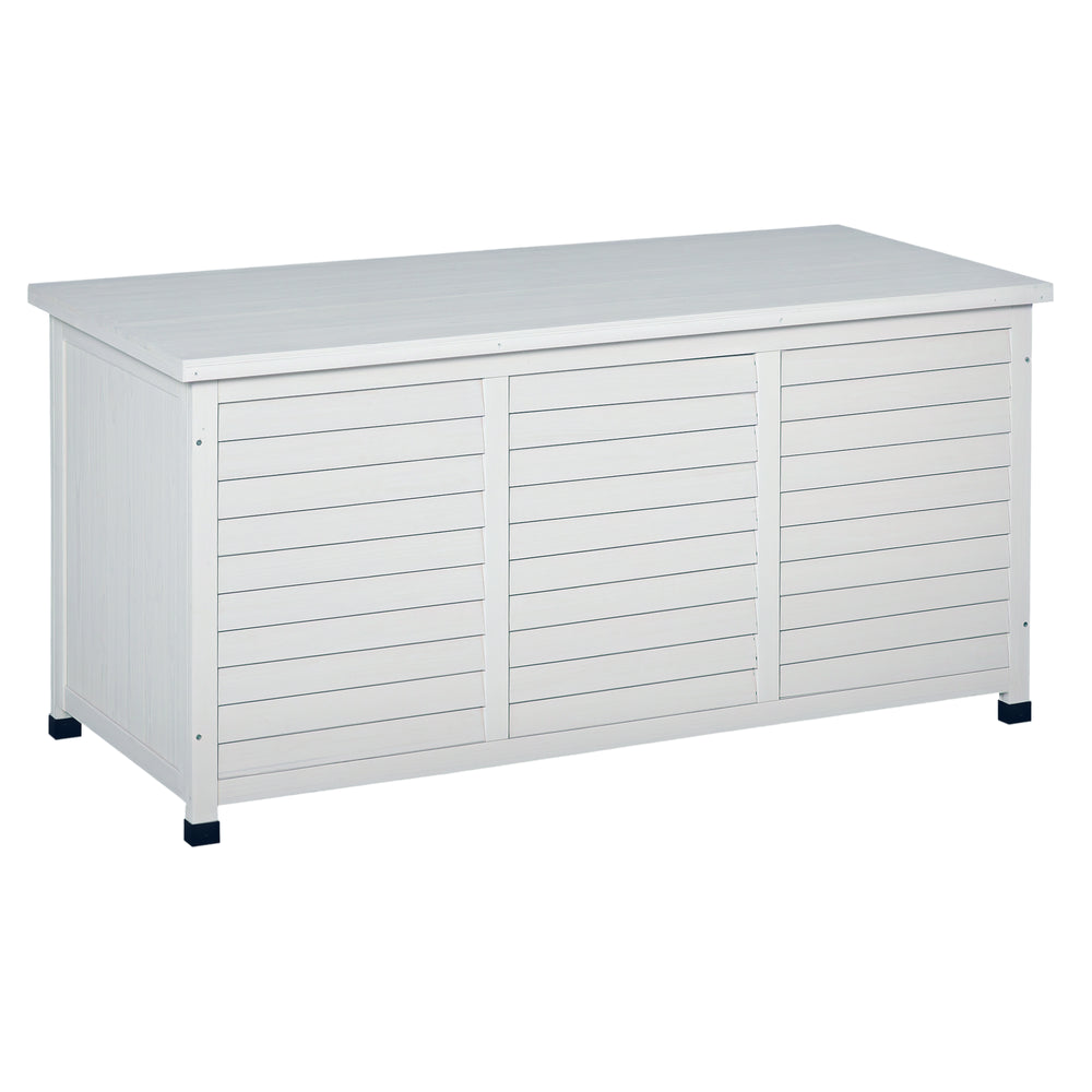 Outsunny Zahradní Úložná Truhla 284L Dřevěná Bedna Voděodolná s Otevíracím Víkem a Žaluziovým Designem 127x56x60 cm Bílá