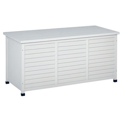 Outdoor Storage Chest 284L Garden Wooden Box Waterproof with Openable Lid and Shutter Design 127x56x60 cm White