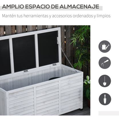 Outdoor Storage Chest 284L Garden Wooden Box Waterproof with Openable Lid and Shutter Design 127x56x60 cm White