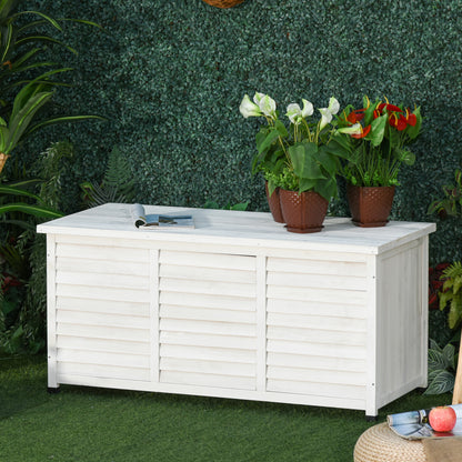 Outdoor Storage Chest 284L Garden Wooden Box Waterproof with Openable Lid and Shutter Design 127x56x60 cm White