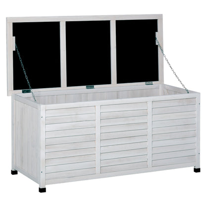 Outdoor Storage Chest 284L Garden Wooden Box Waterproof with Openable Lid and Shutter Design 127x56x60 cm White