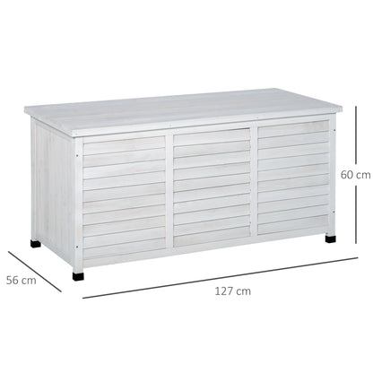 Outdoor Storage Chest 284L Garden Wooden Box Waterproof with Openable Lid and Shutter Design 127x56x60 cm White