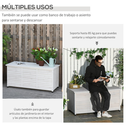 Outdoor Storage Chest 284L Garden Wooden Box Waterproof with Openable Lid and Shutter Design 127x56x60 cm White
