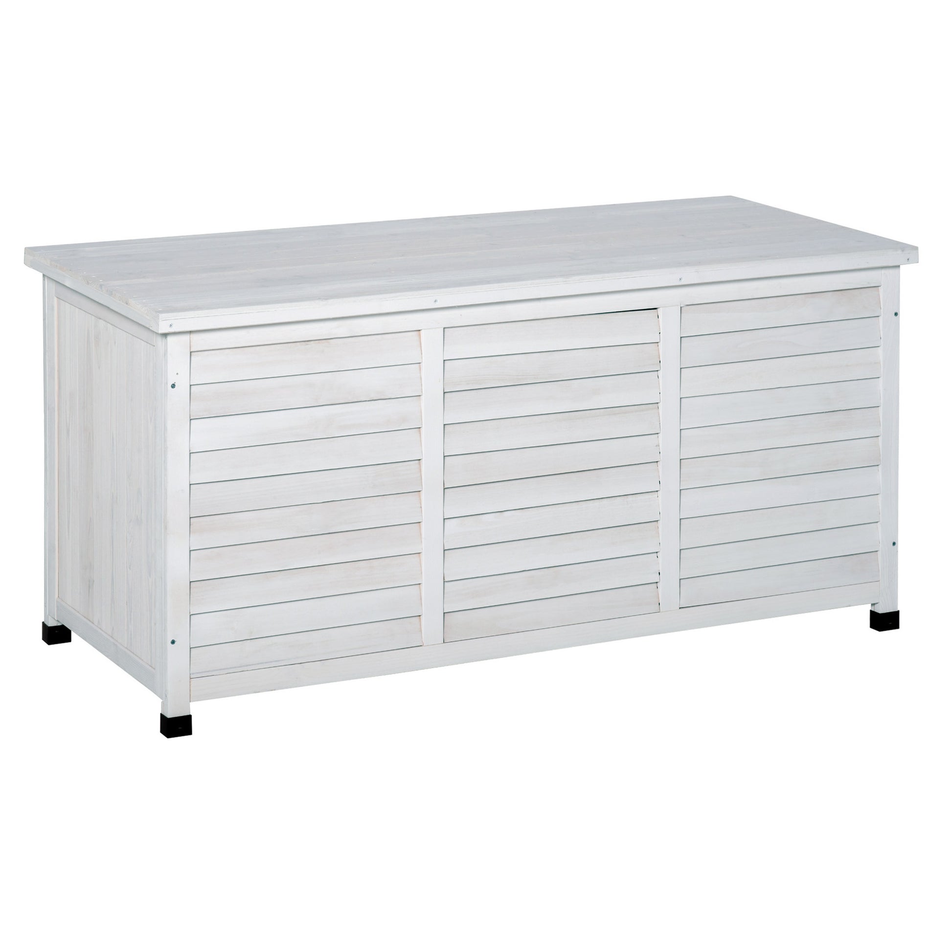 Outdoor Storage Chest 284L Garden Wooden Box Waterproof with Openable Lid and Shutter Design 127x56x60 cm White