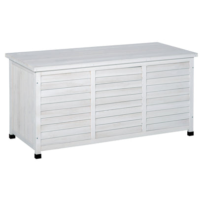 Outdoor Storage Chest 284L Garden Wooden Box Waterproof with Openable Lid and Shutter Design 127x56x60 cm White