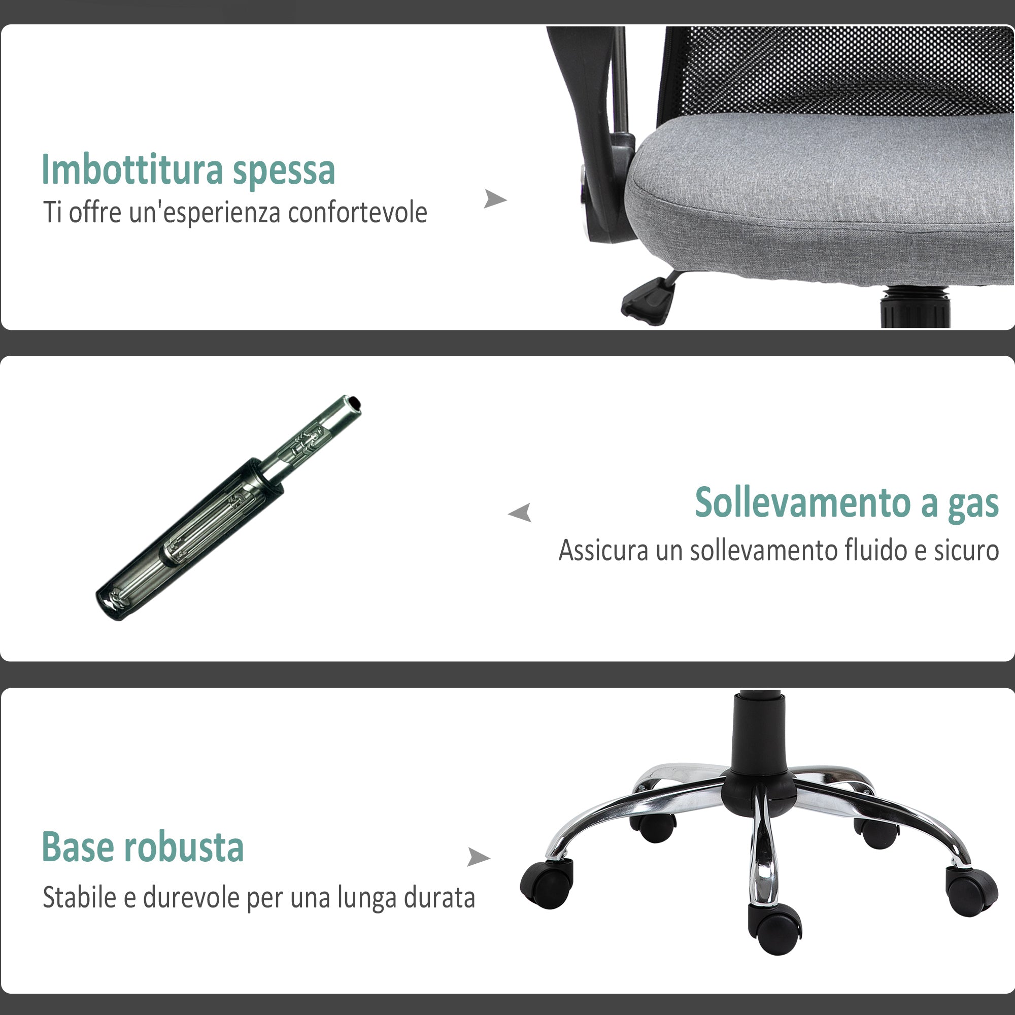 Gray Fabric Office Chair, Swivel and Ergonomic Desk Chair, 60 x 66 x 91-101cm