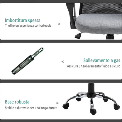 Gray Fabric Office Chair, Swivel and Ergonomic Desk Chair, 60 x 66 x 91-101cm