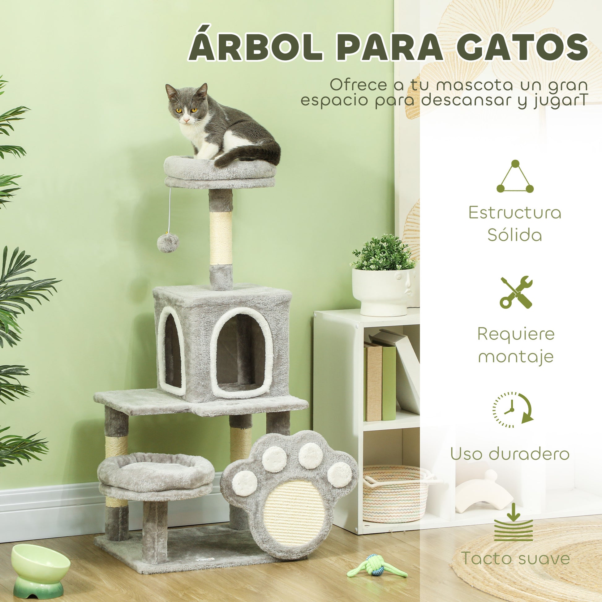 Cat Scratching Tree 110 cm Cat Tree Tower with Nests Cave Platform Scratching Mat Hanging Ball Light Gray