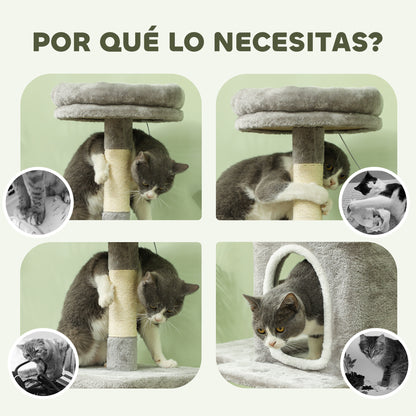 Cat Scratching Tree 110 cm Cat Tree Tower with Nests Cave Platform Scratching Mat Hanging Ball Light Gray