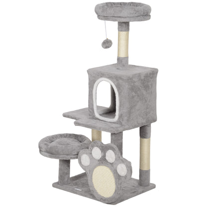 Cat Scratching Tree 110 cm Cat Tree Tower with Nests Cave Platform Scratching Mat Hanging Ball Light Gray