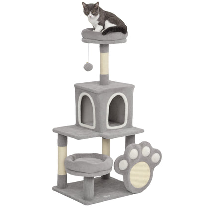 Cat Scratching Tree 110 cm Cat Tree Tower with Nests Cave Platform Scratching Mat Hanging Ball Light Gray