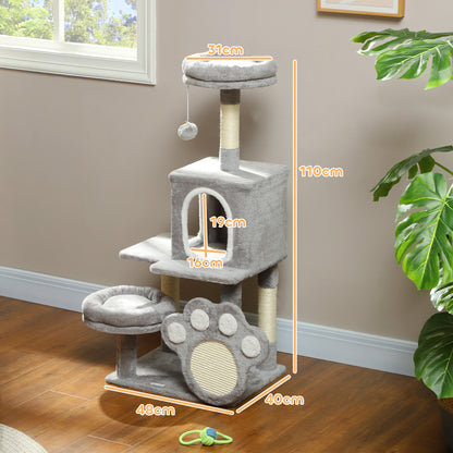 Cat Scratching Tree 110 cm Cat Tree Tower with Nests Cave Platform Scratching Mat Hanging Ball Light Gray