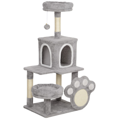 Cat Scratching Tree 110 cm Cat Tree Tower with Nests Cave Platform Scratching Mat Hanging Ball Light Gray