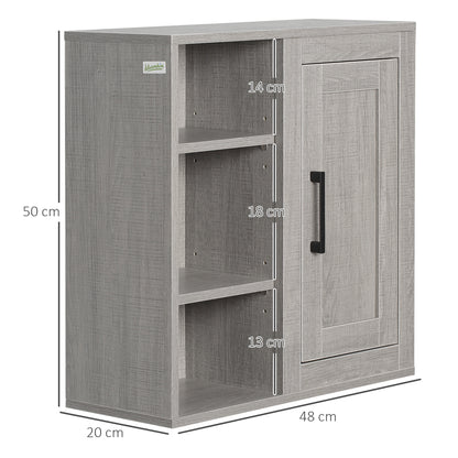 Wall-Mounted Bathroom Cabinet with 3 Adjustable Open Shelves and 1 Door Suspended Auxiliary Furniture for Living Room Bathroom Bedroom Modern Style 48x20x50 cm Gray
