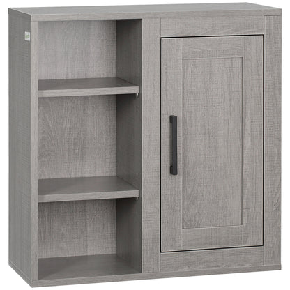 Wall-Mounted Bathroom Cabinet with 3 Adjustable Open Shelves and 1 Door Suspended Auxiliary Furniture for Living Room Bathroom Bedroom Modern Style 48x20x50 cm Gray