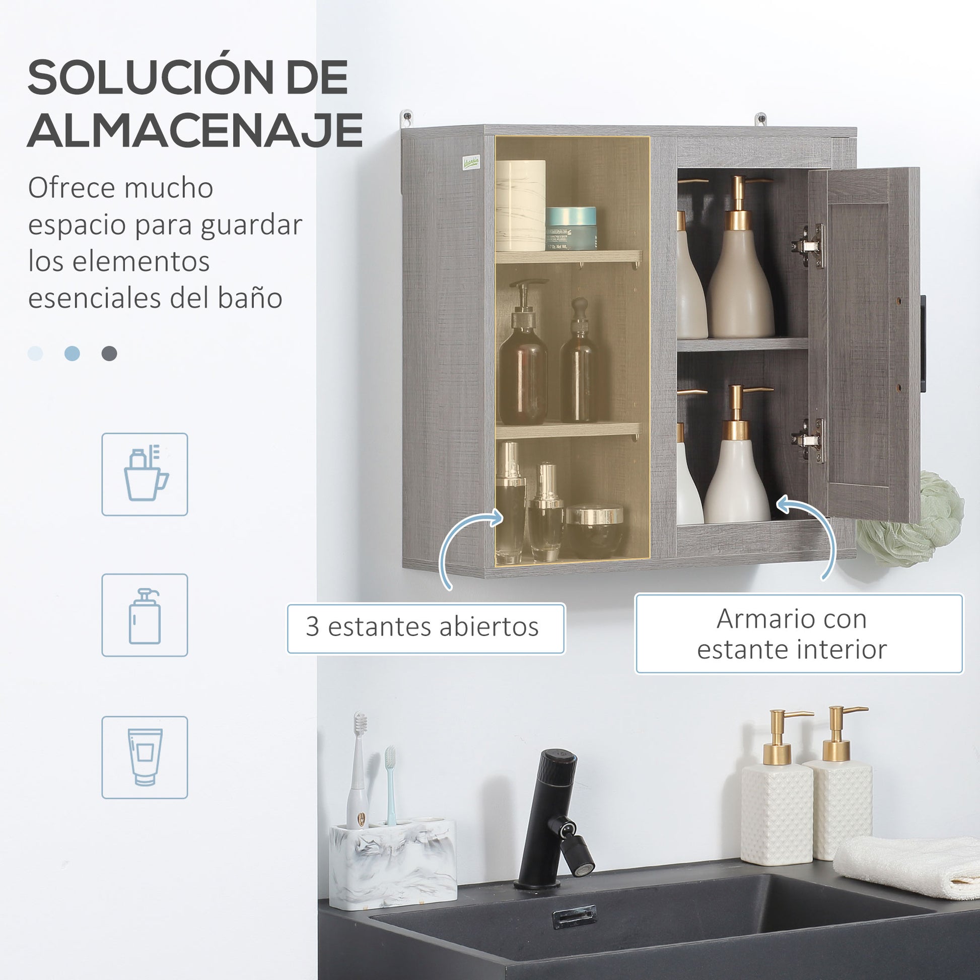 Wall-Mounted Bathroom Cabinet with 3 Adjustable Open Shelves and 1 Door Suspended Auxiliary Furniture for Living Room Bathroom Bedroom Modern Style 48x20x50 cm Gray