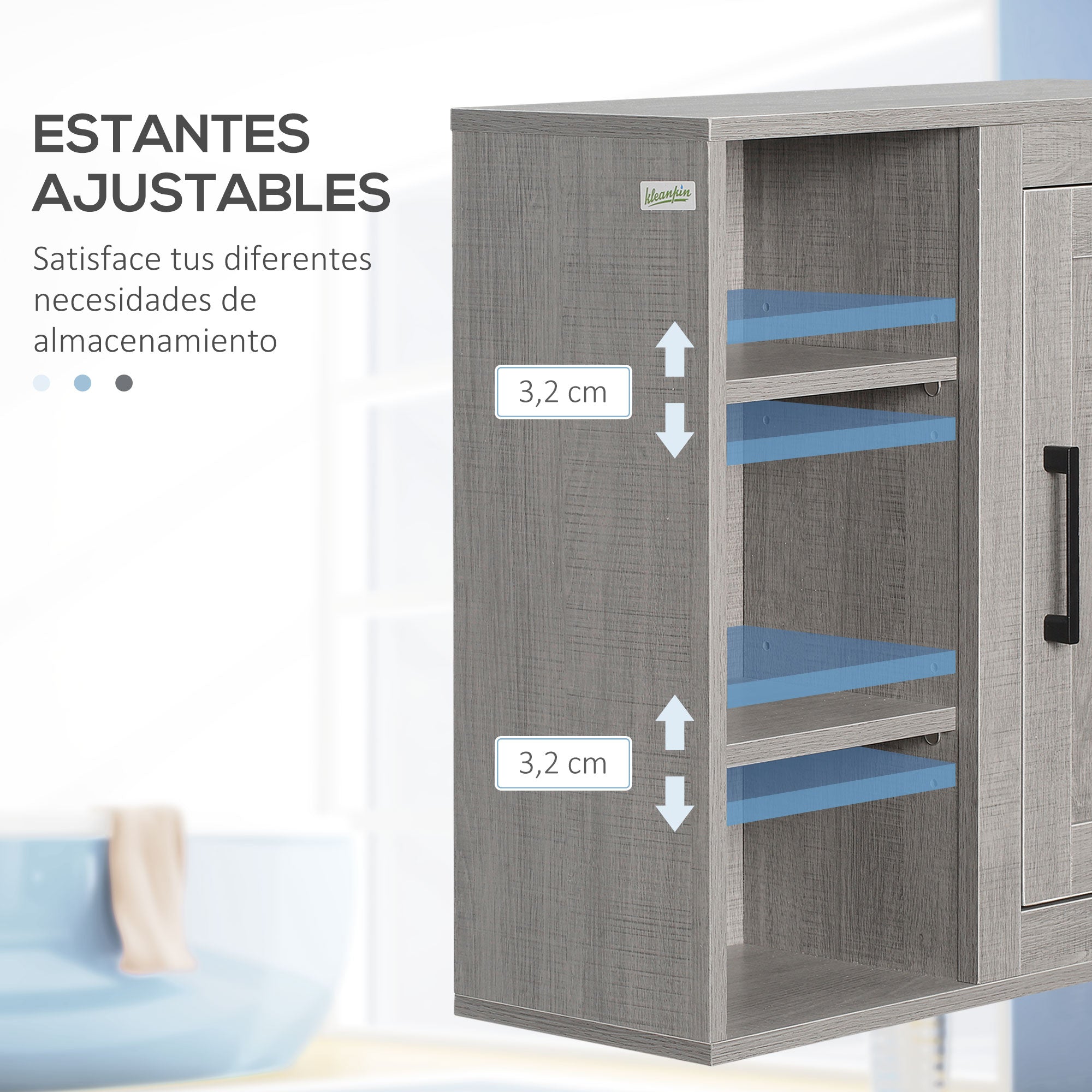 Wall-Mounted Bathroom Cabinet with 3 Adjustable Open Shelves and 1 Door Suspended Auxiliary Furniture for Living Room Bathroom Bedroom Modern Style 48x20x50 cm Gray