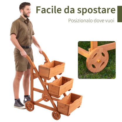 Vertical 3-Tier Balcony Planter, Wooden Outdoor Plant Stand with Drainage Hole and 4 Wheels, 48 x 82 x 89.5cm
