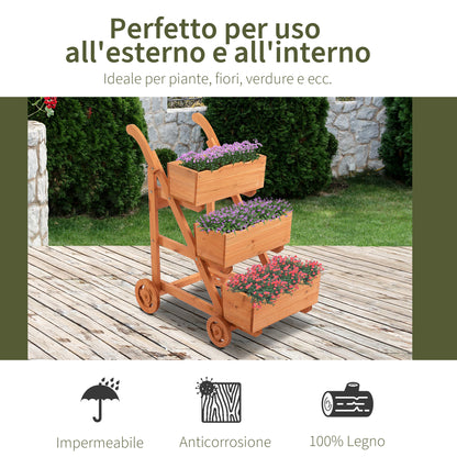 Vertical 3-Tier Balcony Planter, Wooden Outdoor Plant Stand with Drainage Hole and 4 Wheels, 48 x 82 x 89.5cm