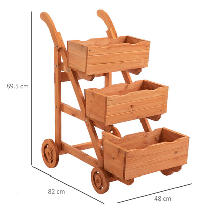 Vertical 3-Tier Balcony Planter, Wooden Outdoor Plant Stand with Drainage Hole and 4 Wheels, 48 x 82 x 89.5cm