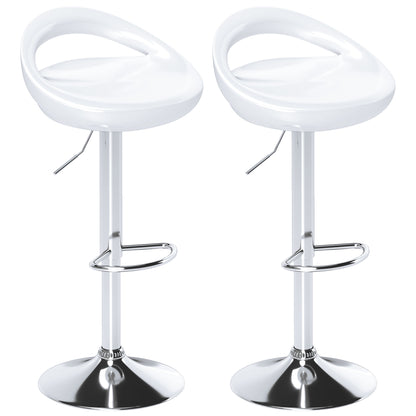 Set of 2 High Bar Stools, 360° Swivel Stools, with Backrest and Footrest, Adjustable Height, Steel Base, for Dining Room and Kitchen, 46x41x76-96cm, White