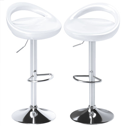 Set of 2 High Bar Stools, 360° Swivel Stools, with Backrest and Footrest, Adjustable Height, Steel Base, for Dining Room and Kitchen, 46x41x76-96cm, White