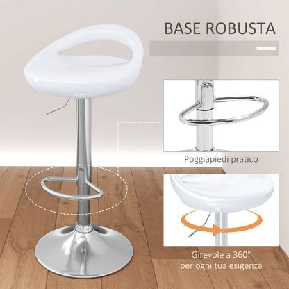 Set of 2 High Bar Stools, 360° Swivel Stools, with Backrest and Footrest, Adjustable Height, Steel Base, for Dining Room and Kitchen, 46x41x76-96cm, White
