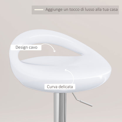 Set of 2 High Bar Stools, 360° Swivel Stools, with Backrest and Footrest, Adjustable Height, Steel Base, for Dining Room and Kitchen, 46x41x76-96cm, White
