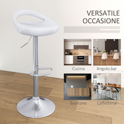 Set of 2 High Bar Stools, 360° Swivel Stools, with Backrest and Footrest, Adjustable Height, Steel Base, for Dining Room and Kitchen, 46x41x76-96cm, White