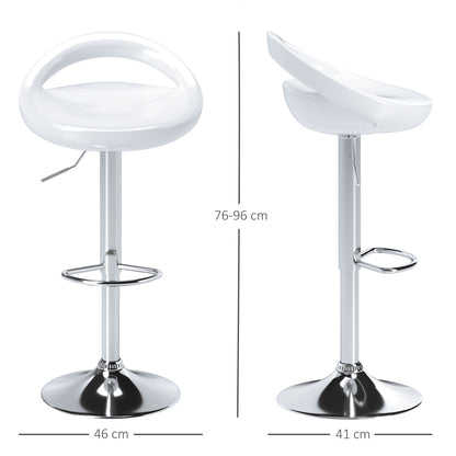 Set of 2 High Bar Stools, 360° Swivel Stools, with Backrest and Footrest, Adjustable Height, Steel Base, for Dining Room and Kitchen, 46x41x76-96cm, White