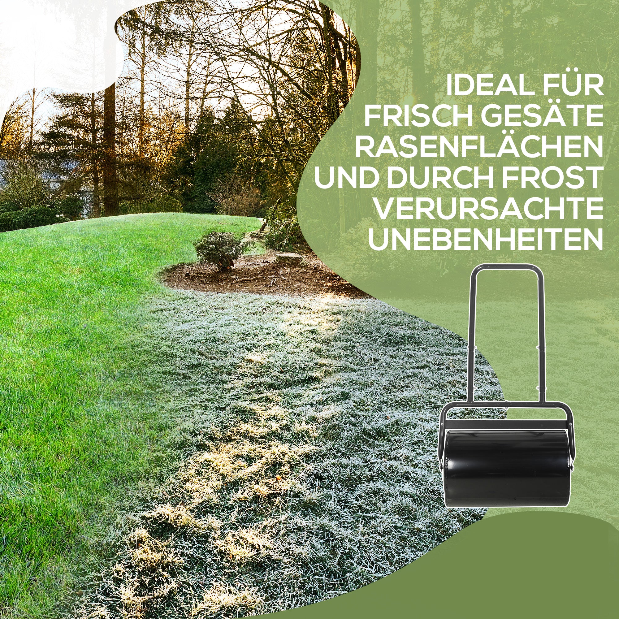 Lawn Roller with U-Handle, Garden Roller, Garden Roll, 32 cm Diameter, 38 L Water/62 kg Sand, Metal, Black, 58 x 32.5 x 113 cm
