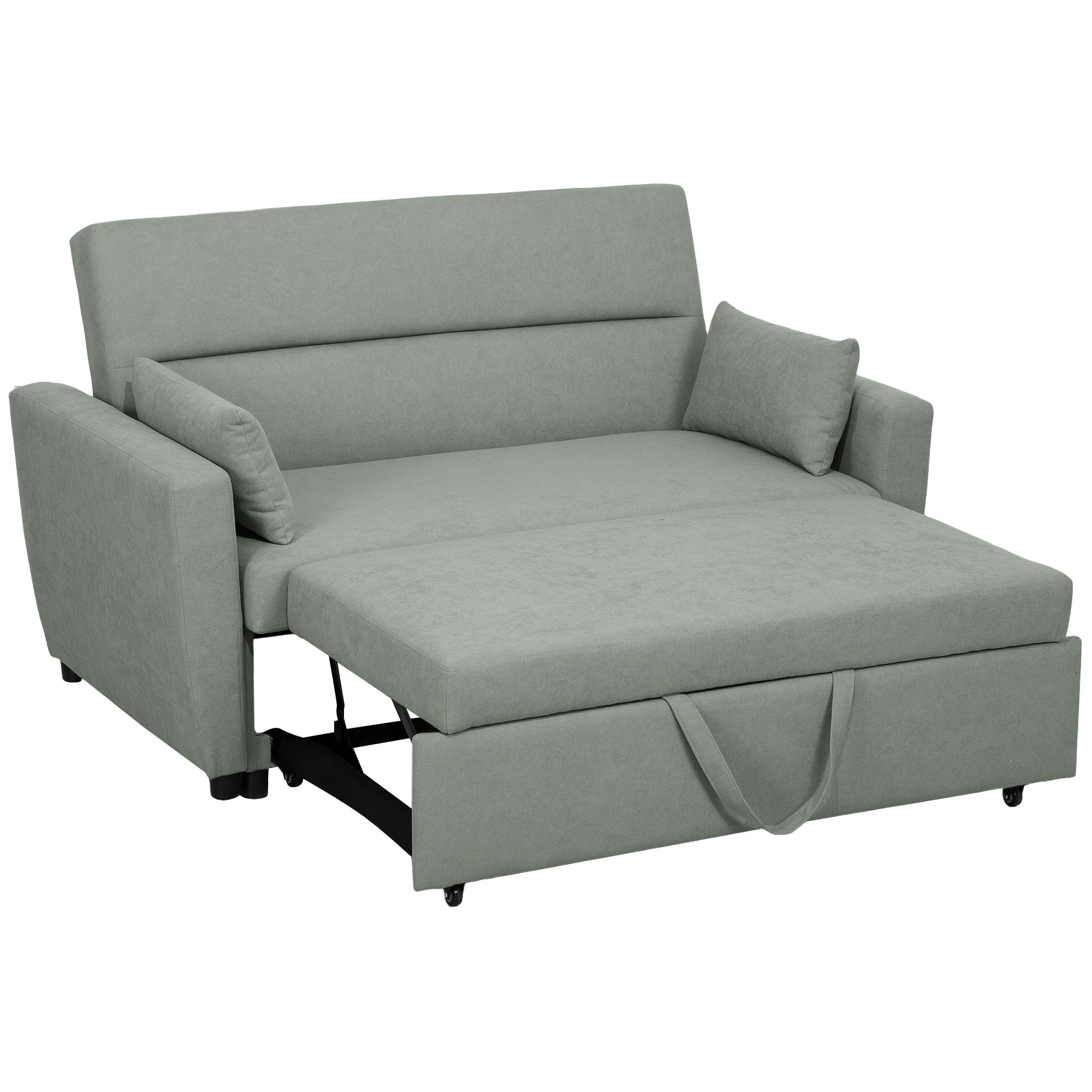 Sofa Bed, 2-Seater Sofa with Sleeping Function, Adjustable Backrest, Couch with Pillows, Velvet Look, Sleeper Sofa for Living Room, Guest Room, Light Grey