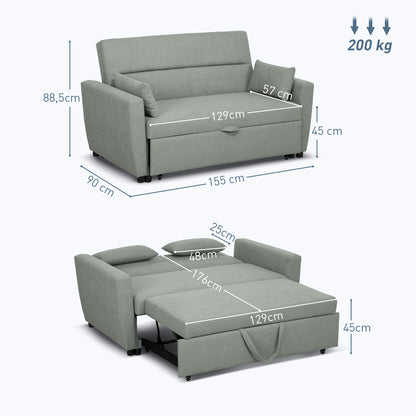 Sofa Bed, 2-Seater Sofa with Sleeping Function, Adjustable Backrest, Couch with Pillows, Velvet Look, Sleeper Sofa for Living Room, Guest Room, Light Grey
