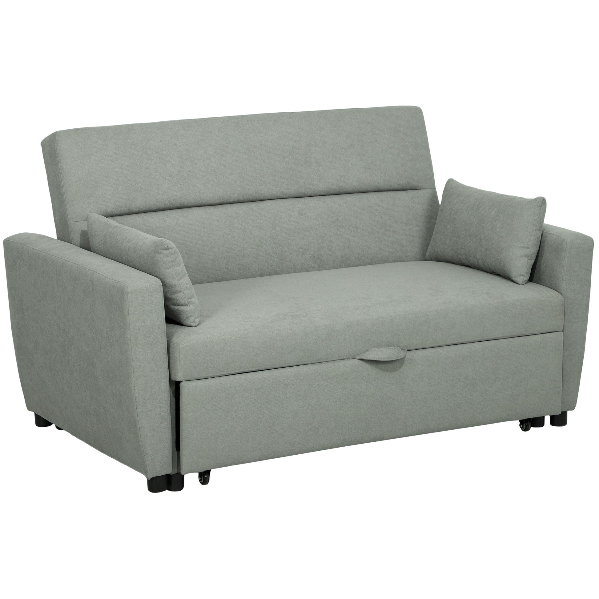 Sofa Bed, 2-Seater Sofa with Sleeping Function, Adjustable Backrest, Couch with Pillows, Velvet Look, Sleeper Sofa for Living Room, Guest Room, Light Grey