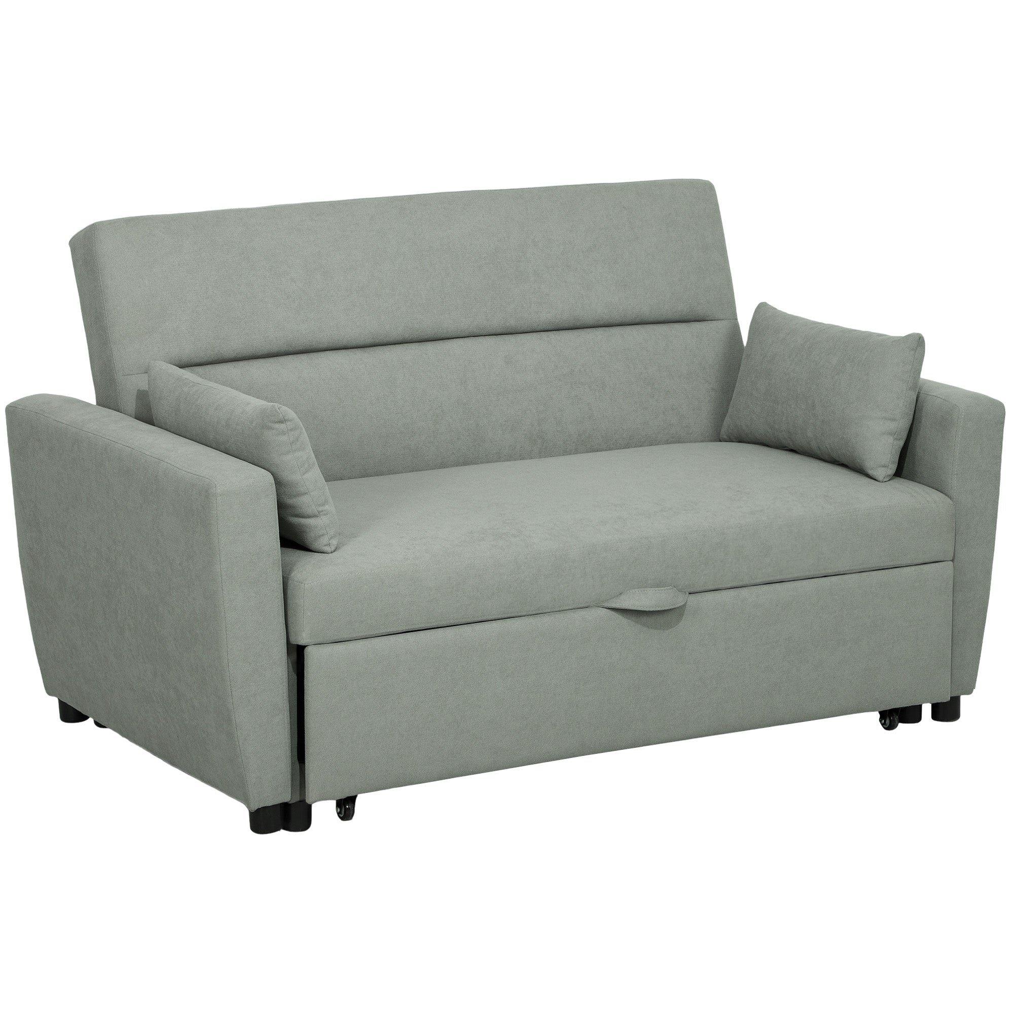 Sofa Bed, 2-Seater Sofa with Sleeping Function, Adjustable Backrest, Couch with Pillows, Velvet Look, Sleeper Sofa for Living Room, Guest Room, Light Grey
