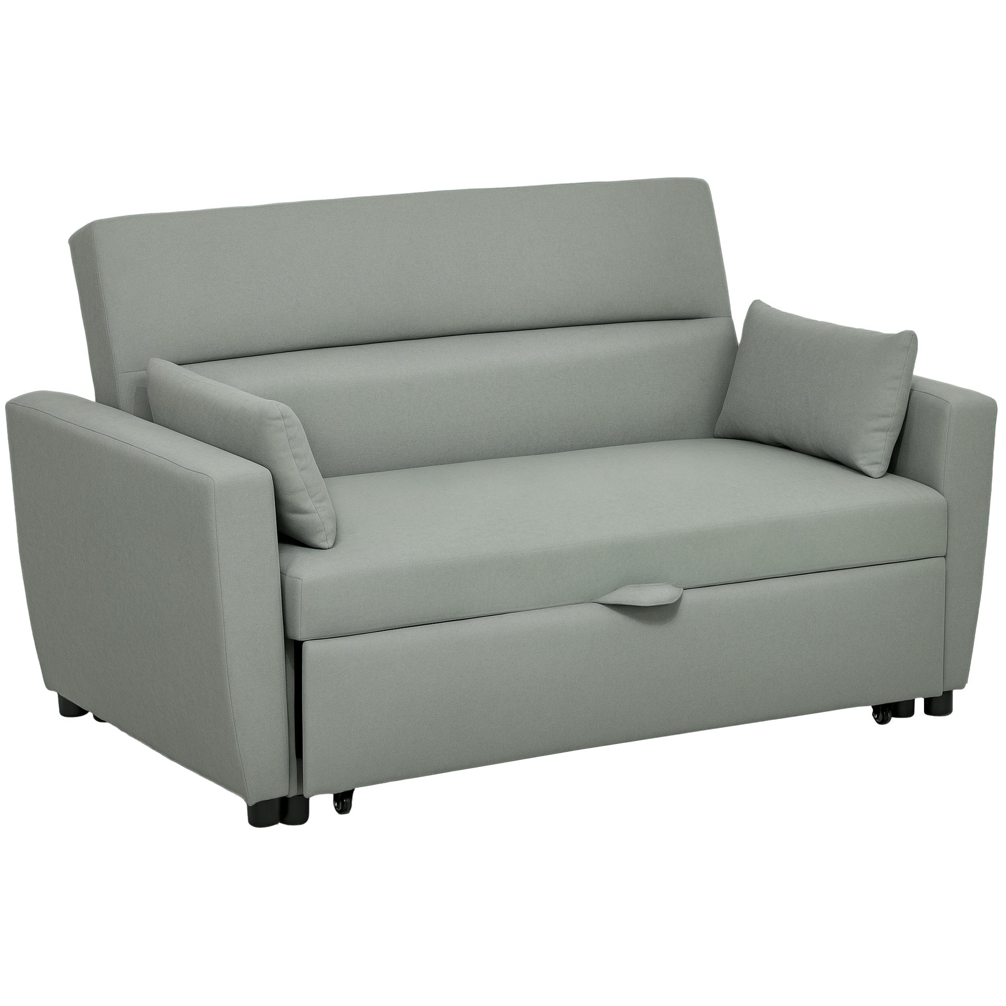 Sofa Bed, 2-Seater Sofa with Sleeping Function, Adjustable Backrest, Couch with Pillows, Velvet Look, Sleeper Sofa for Living Room, Guest Room, Light Grey