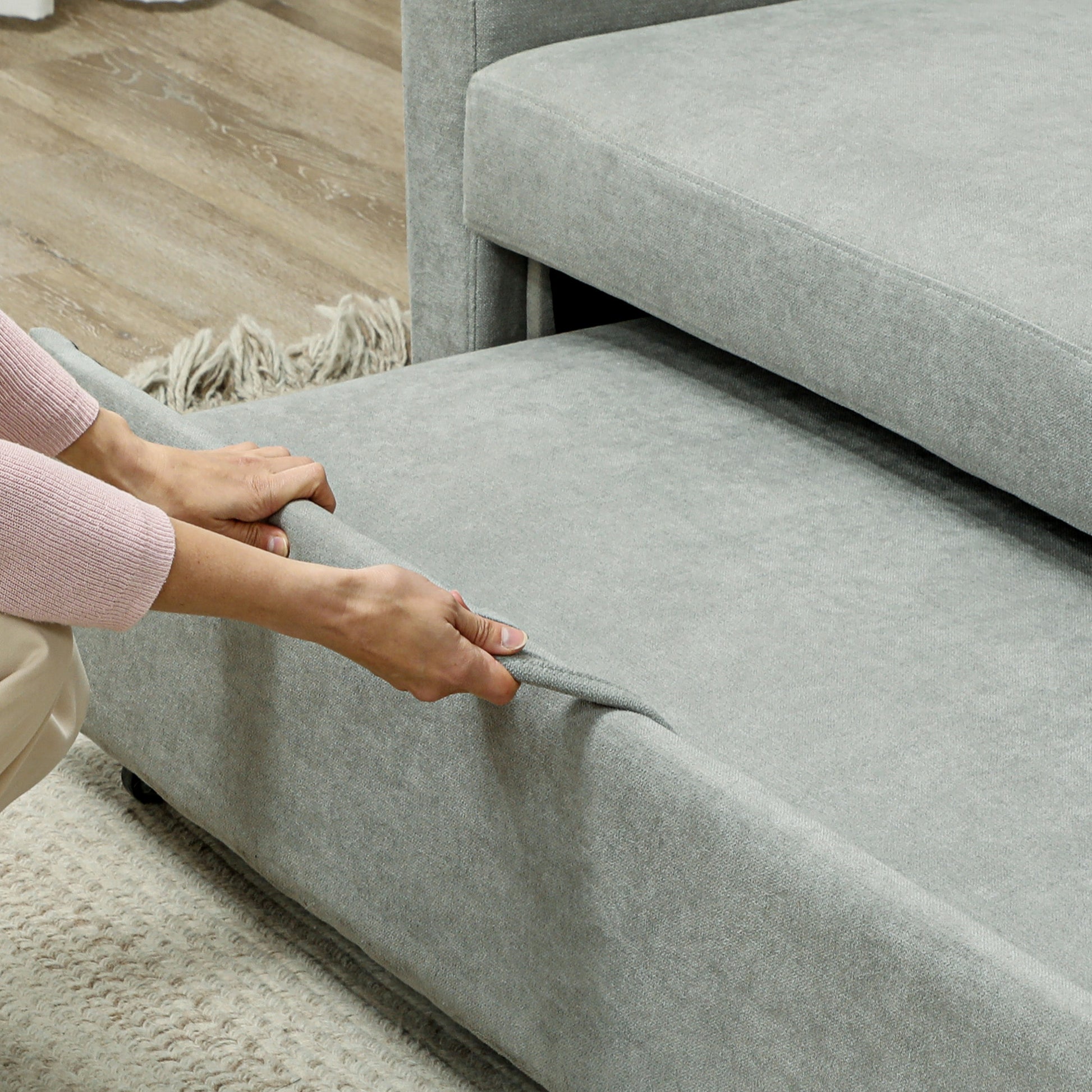 Sofa Bed, 2-Seater Sofa with Sleeping Function, Adjustable Backrest, Couch with Pillows, Velvet Look, Sleeper Sofa for Living Room, Guest Room, Light Grey