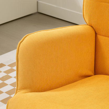 Armchair with Footstool, Wingback Chair with High Backrest, Wooden Legs, Lounge Chair with Tufted Design, Corduroy Look, for Living Room, Yellow
