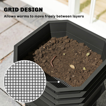28 L (7.4 US gal) 4-Tier Worm Composter — Fast, Weather-Resistant Plastic Compost Bin for Kitchen, Balcony & Garden (39 x 39 x 51.5 cm)
