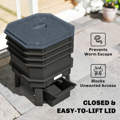 28 L (7.4 US gal) 4-Tier Worm Composter — Fast, Weather-Resistant Plastic Compost Bin for Kitchen, Balcony & Garden (39 x 39 x 51.5 cm)