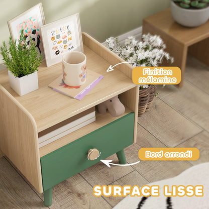 Kids Bedside Table Child Nightstand with Drawer and Storage Shelf, Small Wooden Side Table for Children's Room, 40L x 32.5W x 40H cm, Green