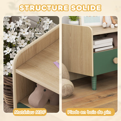 Kids Bedside Table Child Nightstand with Drawer and Storage Shelf, Small Wooden Side Table for Children's Room, 40L x 32.5W x 40H cm, Green