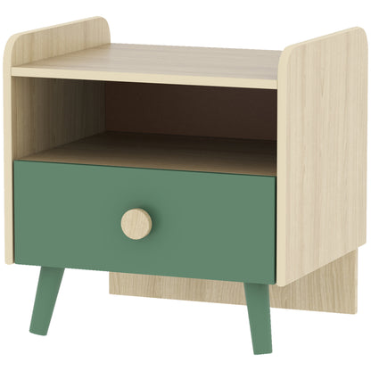 Kids Bedside Table Child Nightstand with Drawer and Storage Shelf, Small Wooden Side Table for Children's Room, 40L x 32.5W x 40H cm, Green
