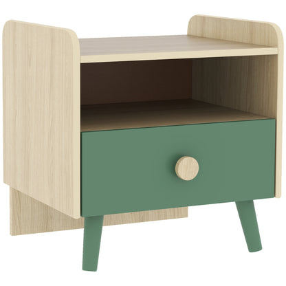 Kids Bedside Table Child Nightstand with Drawer and Storage Shelf, Small Wooden Side Table for Children's Room, 40L x 32.5W x 40H cm, Green