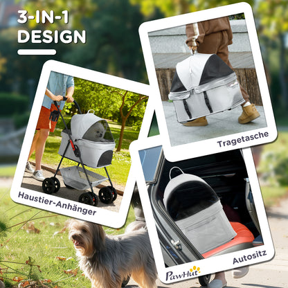 Dog Stroller 3 in 1 Dog Buggy Foldable for Dogs & Cats up to 4 kg Cat Stroller with Cushion Mesh Windows Cup Holder Storage Basket Cat Wagon Buggy Light Gray