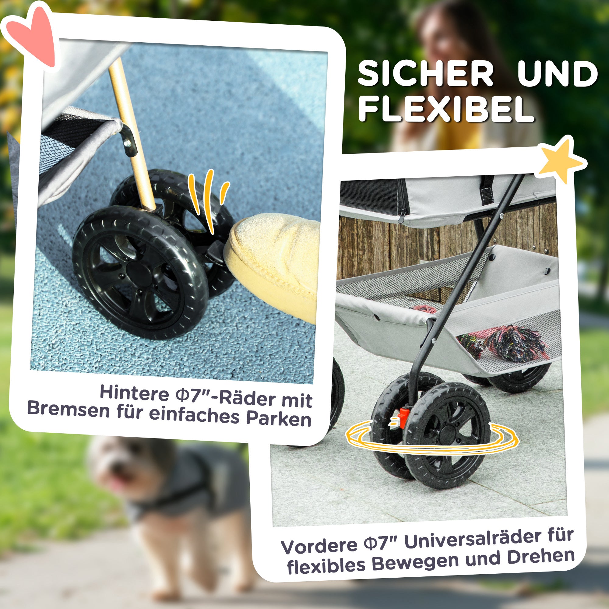 Dog Stroller 3 in 1 Dog Buggy Foldable for Dogs & Cats up to 4 kg Cat Stroller with Cushion Mesh Windows Cup Holder Storage Basket Cat Wagon Buggy Light Gray