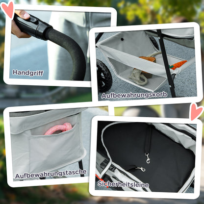 Dog Stroller 3 in 1 Dog Buggy Foldable for Dogs & Cats up to 4 kg Cat Stroller with Cushion Mesh Windows Cup Holder Storage Basket Cat Wagon Buggy Light Gray